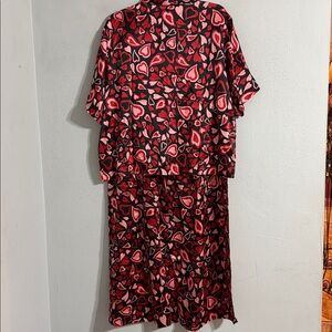 2 piece 100% SILK Heart Print Short Sleeve Top & Wide Leg Pants Set